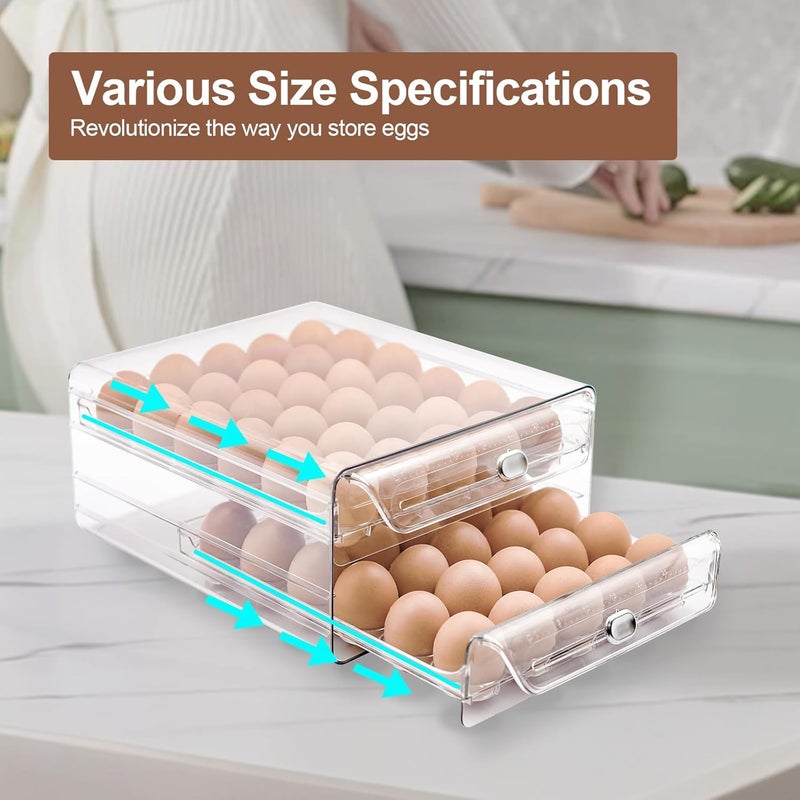 MFBJXC Egg Holder for Refrigerator,60 Eggs Clear Drawer Organizer,2 Layer Stackable Egg Holder Egg Trays,Egg Storage Container with Time Scale for Fridge Countertop Cabinet - Image 5